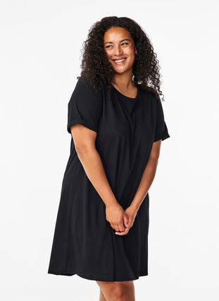 Zizzi T-shirt kjole i bomuld, Black, Model image number 0