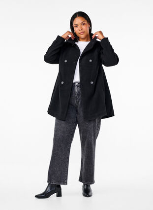 Zizzi Kort trenchcoat med a-form, Black, Model image number 2