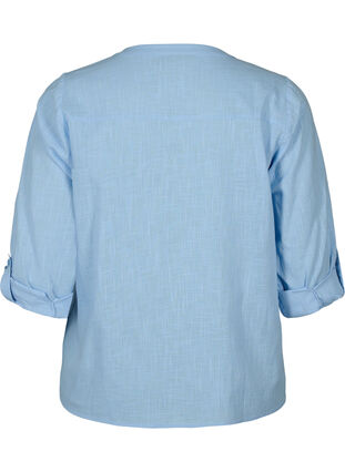Zizzi Skjortebluse i bomuld med v-udskæring, Serenity, Packshot image number 1