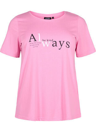 Zizzi FLASH - T-shirt med motiv, Begonia Pink Always, Packshot image number 0