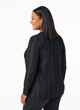 Zizzi Bluse med lange ærmer og tekstur, Black, Model image number 1