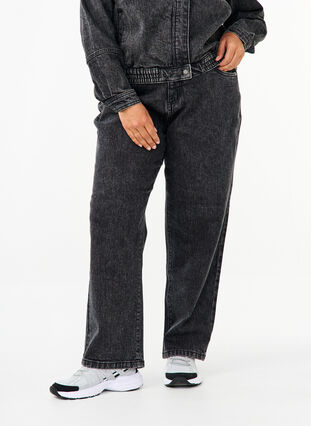 Zizzi Løs jeans med cropped længde, Dark Grey Denim, Model image number 2