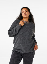 Meleret strikbluse med rund hals, Dark Grey Black Mel., Model