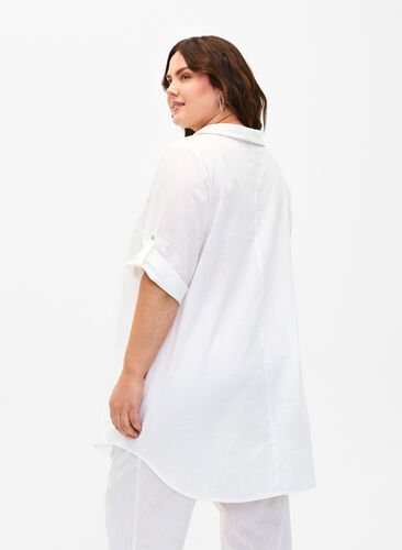Zizzi Kortærmet tunika i bomuldsmix med hør , Bright White, Model image number 1