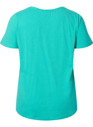 Zizzi Ensfarvet basis t-shirt i bomuld, Aqua Green, Packshot image number 1