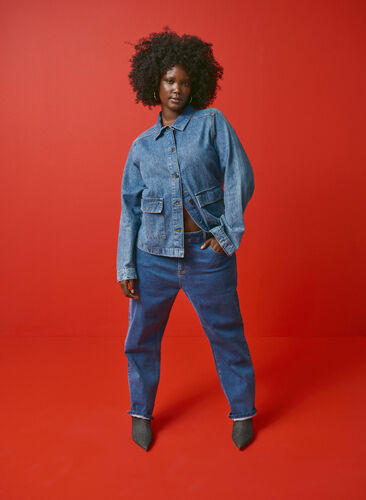 Zizzi Denim skjortejakke med lommer, Blue Denim, Image image number 0