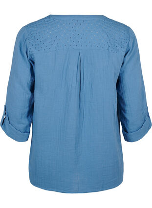 Zizzi Bluse i bomuld med broderi anglaise og 3/4 ærmer, Riverside, Packshot image number 1