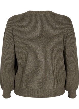 Zizzi Ribstrikket cardigan med knapper, Dusky Green Mel., Packshot image number 1