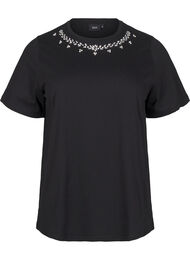 T-shirt med rund hals og rhinsten, Black