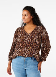 Bluse med leopardprint og 3/4 ærmer, Leo AOP, Model