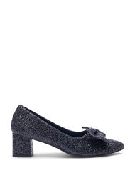 Wide fit - Glitter pump med sløjfe, Black