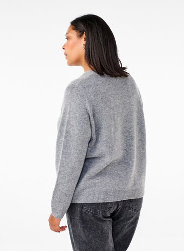 Zizzi Strikcardigan med sølvsløjfe, Medium Grey Melange, Model image number 1