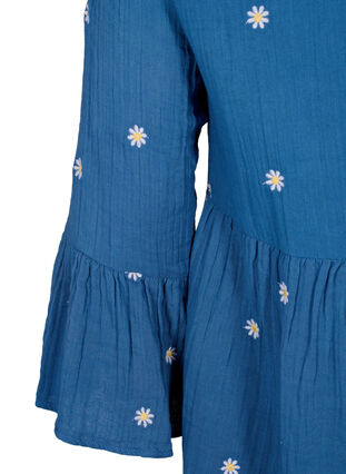 Zizzi Kjole i blød bomuld med broderede blomster, Blue Horizon Daisy, Packshot image number 3