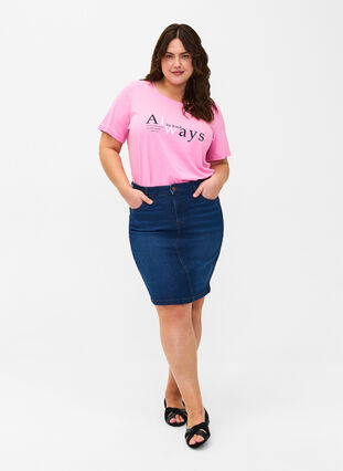 Zizzi FLASH - T-shirt med motiv, Begonia Pink Always, Model image number 2
