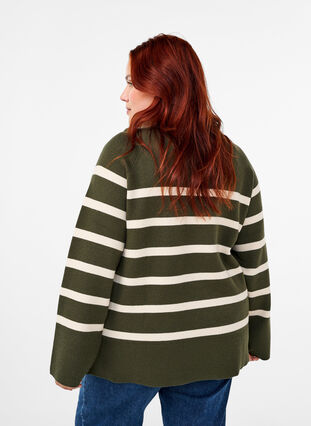 Zizzi Stribet strikbluse med rund hals, D. Bag Birch Stripe, Model image number 1