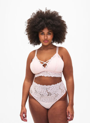 Zizzi Bralette med stringdetalje og blød vattering , Peach Blush, Model image number 3