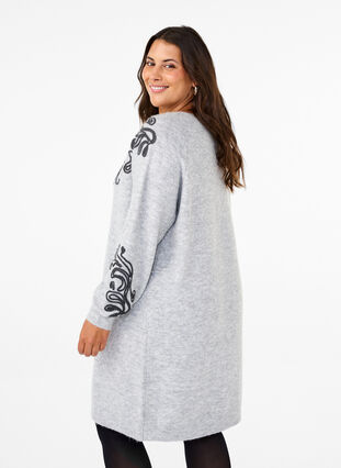 Zizzi Strikkjole med dekoration, Light Grey Melange, Model image number 1