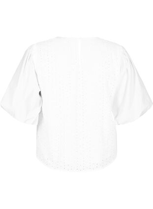 Zizzi Bluse med pufærmer og hulmønster, Bright White, Packshot image number 1