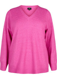 Meleret strikbluse med v-hals, Rose V. w. White Mel