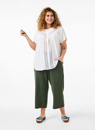 Zizzi Viskose bluse med blondebånd, Bright White, Model image number 2