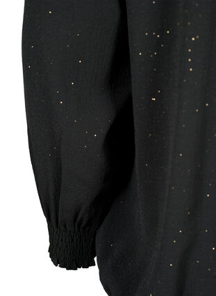 Zizzi FLASH - Langærmet bluse med smock og glitter, Black w. Silver, Packshot image number 3