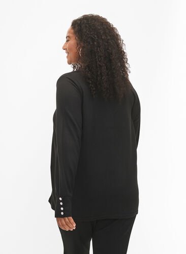 Zizzi Langærmet bluse med bred manchet og knapper, Black, Model image number 1