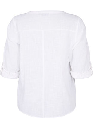 Zizzi Skjortebluse i bomuld med v-udskæring, Bright White, Packshot image number 1
