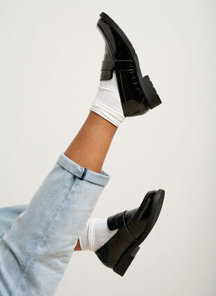 Zizzi Wide fit croco loafers i læder, Black, Image image number 1
