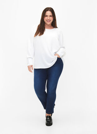 Zizzi Langærmet bluse med tekstur, Bright White, Model image number 2