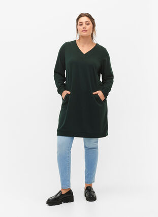 Zizzi Sweatkjole med v-hals, Scarab, Model image number 2