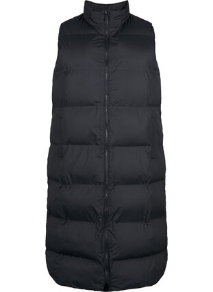 Zizzi Lang vest med lommer og tovejs lynlås, Black, Packshot image number 0