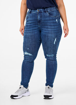 Zizzi Super slim Amy jeans med sliddetaljer, Blue Denim, Model image number 2