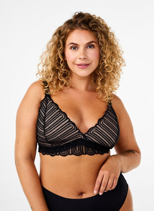 Zizzi Bralette bh med blonder og blød vattering, Black, Model image number 0