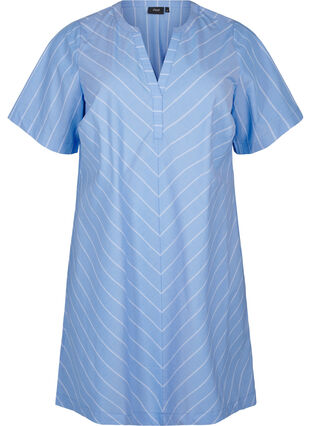 Zizzi Stribet kjole i økologisk bomuld, Blue Stripe, Packshot image number 0