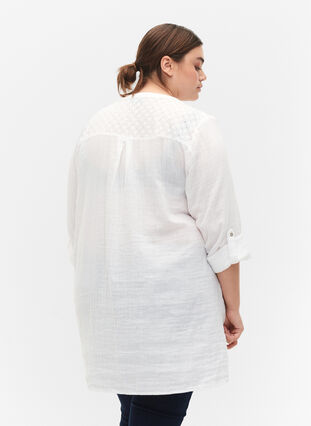 Zizzi Tunika i bomuld med broderi anglaise, Bright White, Model image number 1