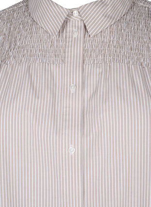 Zizzi Stribet skjorte med smock, Silver Mink Wh. St., Packshot image number 2