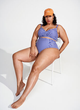 Zizzi Stribet bikinitrusse med høj talje, Blue Striped, Image image number 0