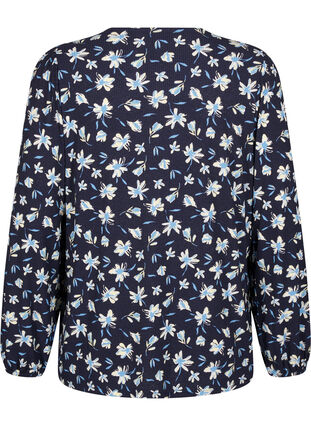 Zizzi Bluse med lange ærmer og blomsterprint, Night Sky AOP, Packshot image number 1