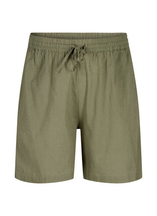 Zizzi Løse shorts i bomuldsmix med hør, Deep Lichen Green, Packshot image number 0