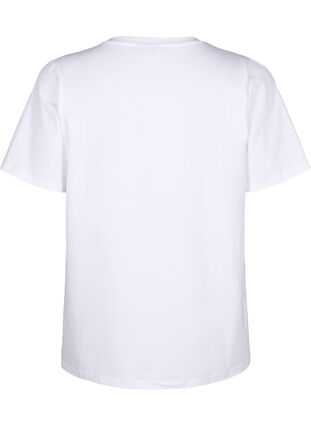 Zizzi T-shirt i økologisk bomuld med broderidetaljer, Bright White, Packshot image number 1