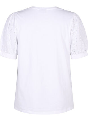 Zizzi Økologisk bomuldsbluse med broderi anglaise ærmer, Bright White, Packshot image number 1