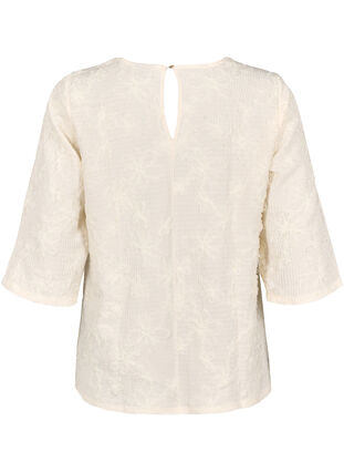 Zizzi Bluse med 3/4 ærmer og 3D blomster, Warm Off-white, Packshot image number 1