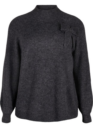 Zizzi Strikbluse med sløjfe detalje, Dark Grey White Mel., Packshot image number 0