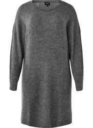 Langærmet ribstrikket kjole, Dark Grey Black Mel.