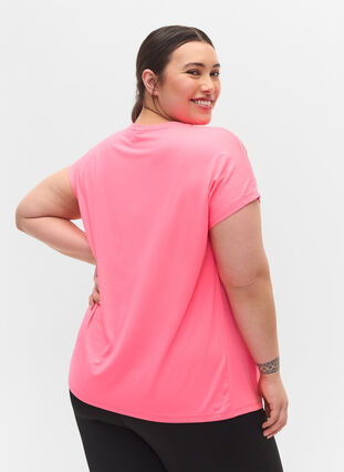 Zizzi Ensfarvet trænings t-shirt, Neon pink, Model image number 2