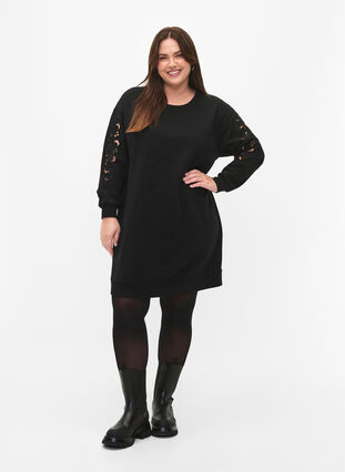 Zizzi Sweatkjole med broderede detaljer, Black, Model image number 3