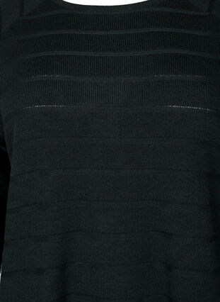 Zizzi Strikbluse med tone-i-tone striber, Black, Packshot image number 2