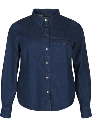 Zizzi Denimjakke med brystlomme, Unwashed Denim, Packshot image number 0