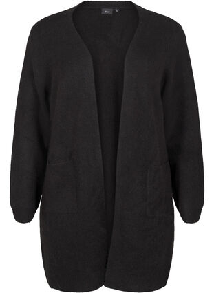 Zizzi Lang strik cardigan med lommer, Black, Packshot image number 0