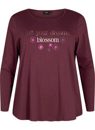 Natbluse i bomuld med tekstprint, Fig w. Blossom